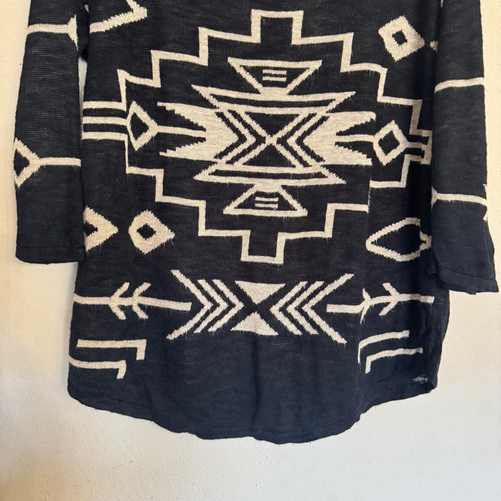 J Jill Aztec Linen Sweater Top Sz M Black Southwestern Boho Tribal Lightweight - Picture 8 of 15